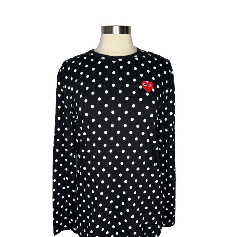 Comme Des Garcons Shirt L Womens Play Black Polka Dot Heart Long Sleeves Cotton